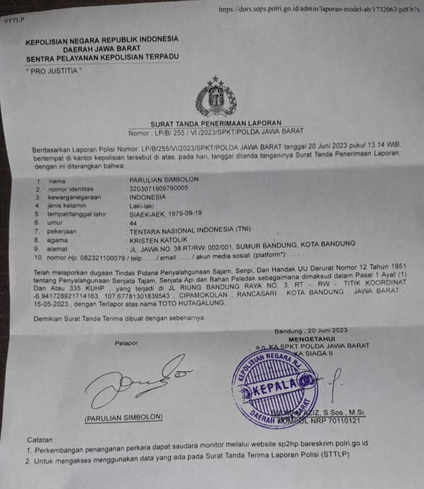 Diduga Mantan Narapidana Toto Hutagalung Acungkan Senjata Api ke Anggota TNI di LP kan Ke POLDA Jabar.